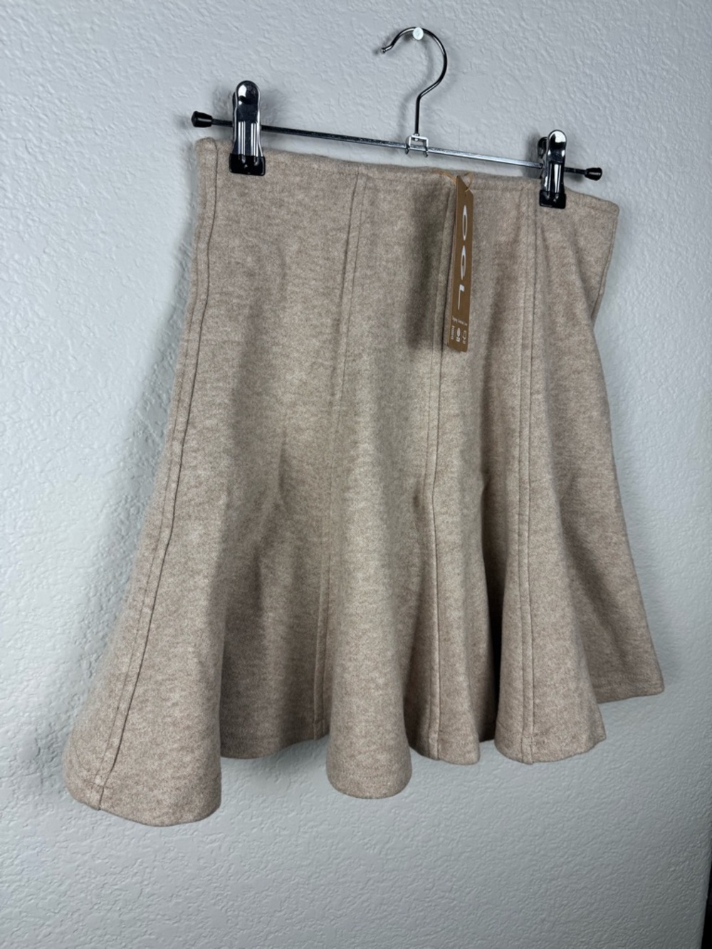 OGL Heather Oatmeal Beige Tan Flare Hem Mini Skirt - Picture 5 of 9